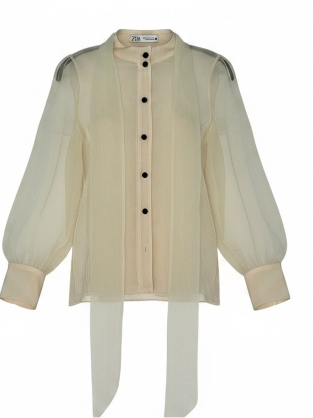 Zara Cream Button-Front Blouse with Black Accents